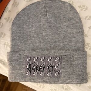Grey Knit Beanie with Logo Patch